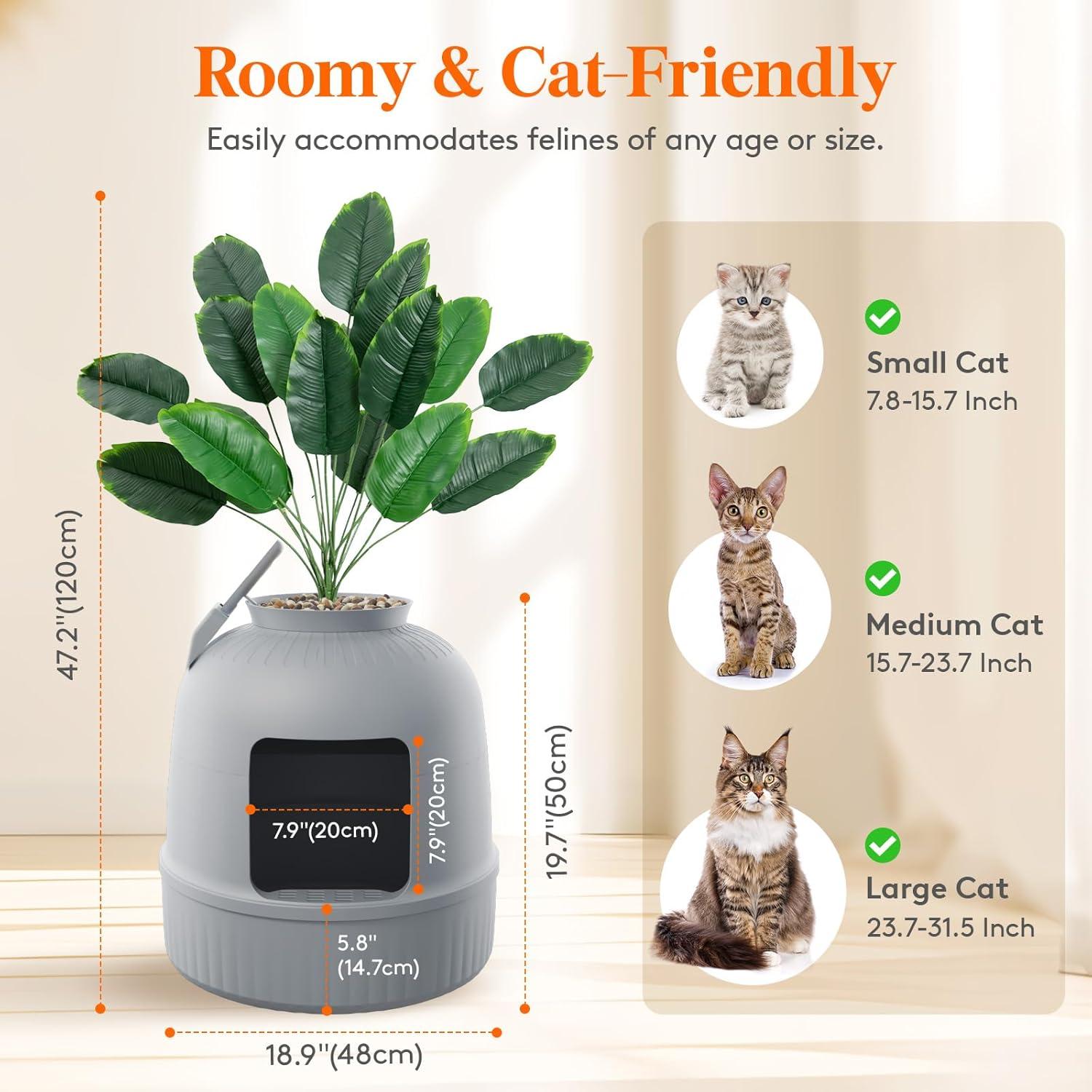 imageLifewit Litter Box Cat with Faux Plant ampamp Scoop Hidden Enclosure Litter Tray with Odor Control ampamp Carbon Filter in Living Room Bedroom Corner BlackGrey