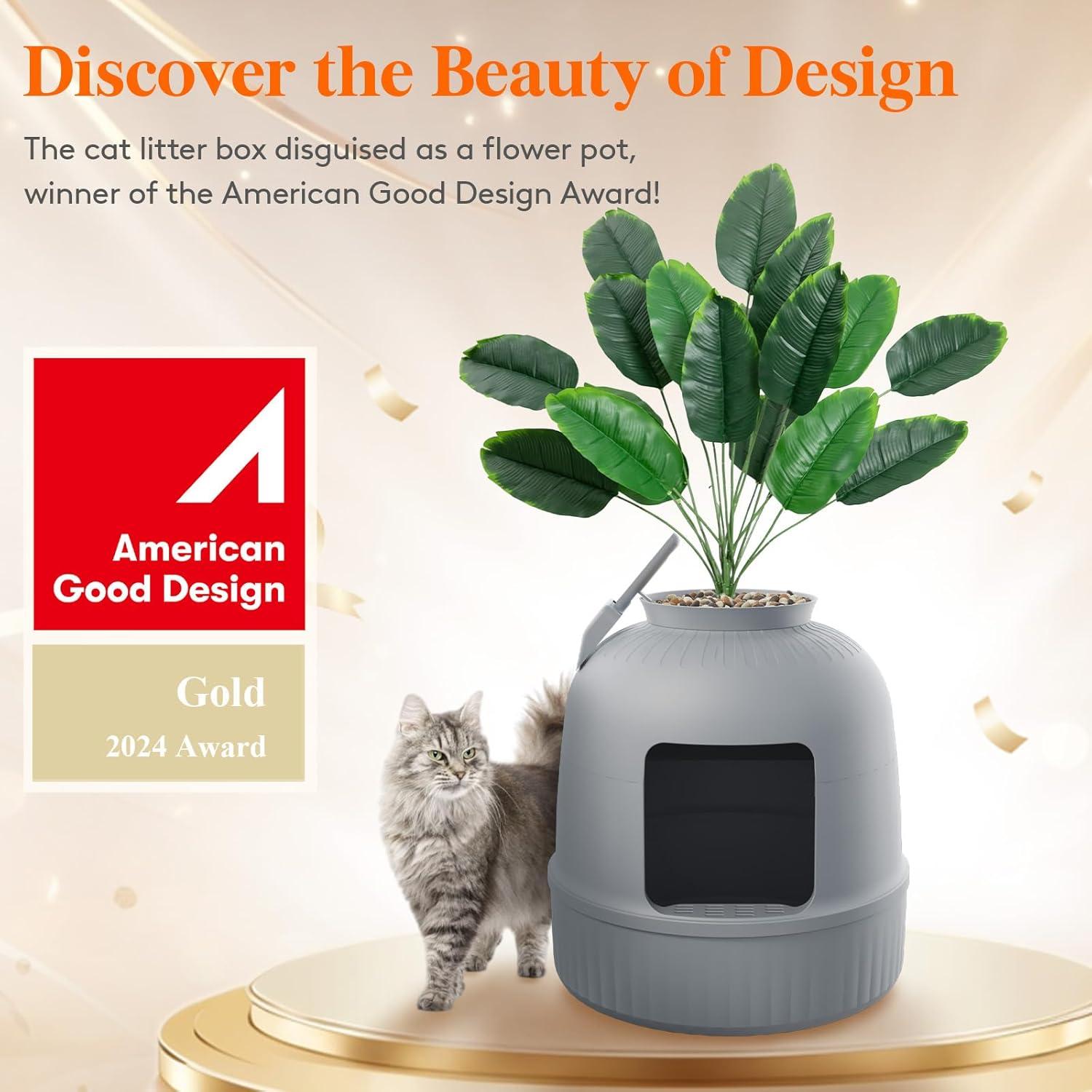 imageLifewit Litter Box Cat with Faux Plant ampamp Scoop Hidden Enclosure Litter Tray with Odor Control ampamp Carbon Filter in Living Room Bedroom Corner BlackGrey