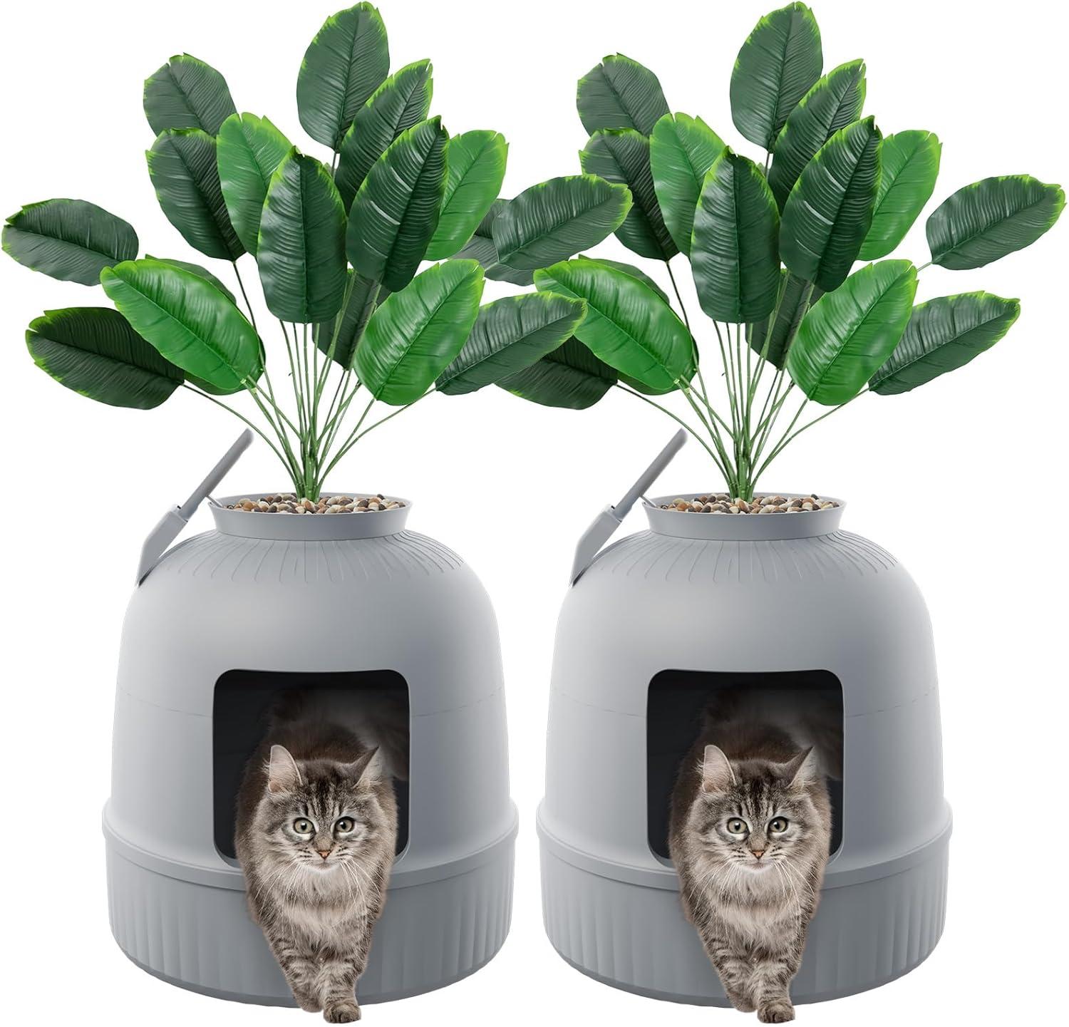 imageLifewit Litter Box Cat with Faux Plant ampamp Scoop Hidden Enclosure Litter Tray with Odor Control ampamp Carbon Filter in Living Room Bedroom Corner BlackGrey