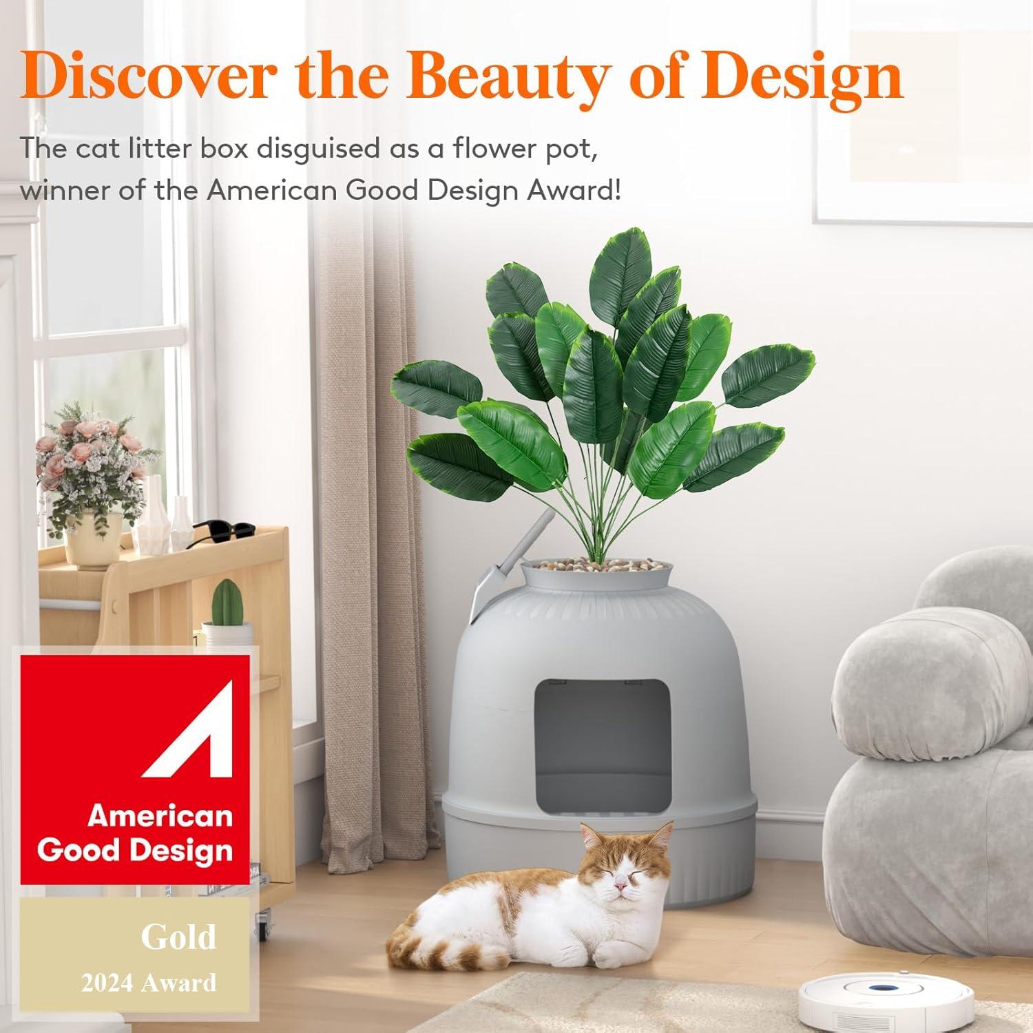 imageLifewit Litter Box Cat with Faux Plant ampamp Scoop Hidden Enclosure Litter Tray with Odor Control ampamp Carbon Filter in Living Room Bedroom Corner BlackGrey