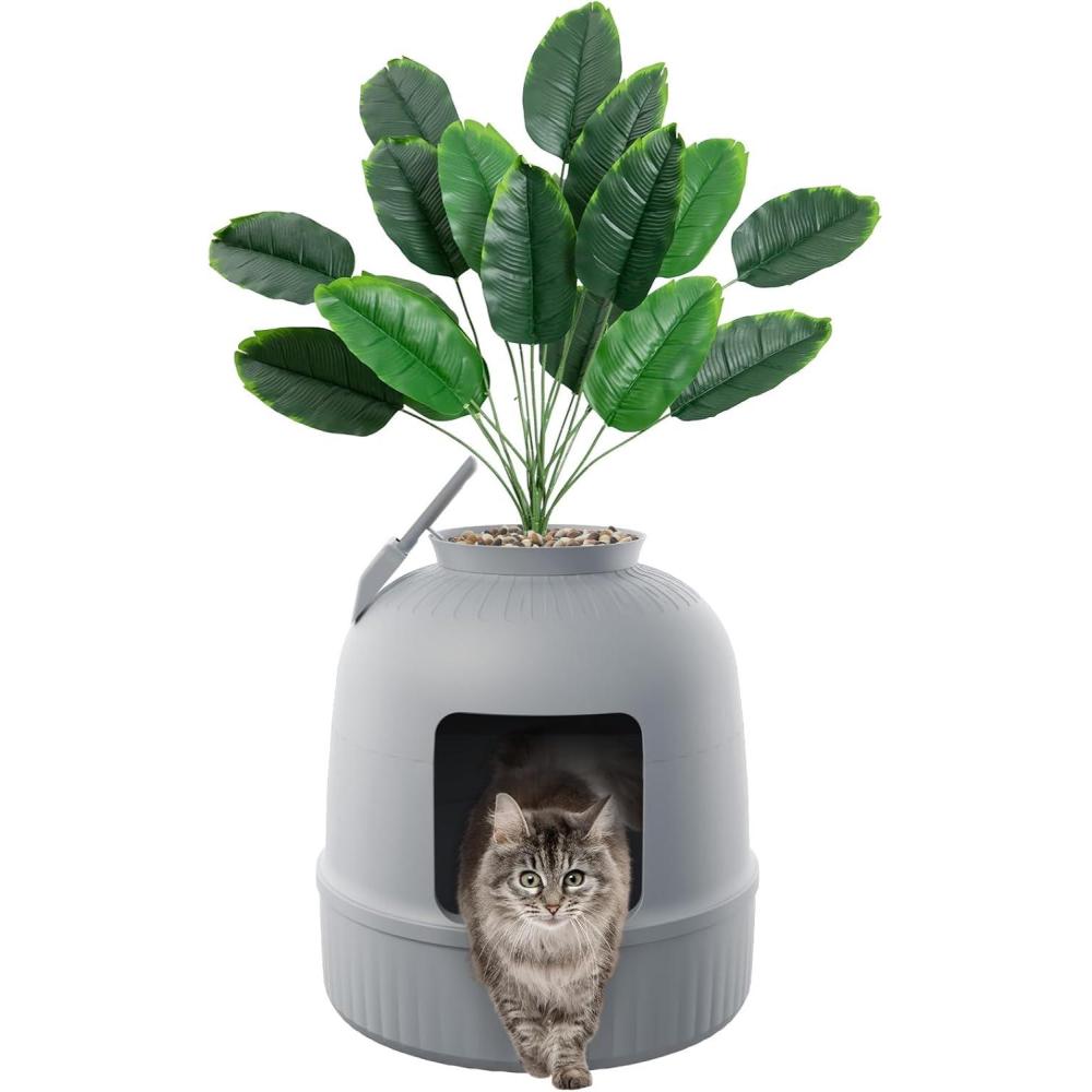 imageLifewit Litter Box Cat with Faux Plant ampamp Scoop Hidden Enclosure Litter Tray with Odor Control ampamp Carbon Filter in Living Room Bedroom Corner BlackGrey