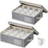imageLifewit 2 Pcs Champagne Flute Storage Box with Dividers Stackable Cationic Hard Shell Stemware Containers with 12 Cells Foldable Dustproof Glassware Organizer Case for Moving Light Grey2