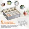 imageLifewit 2 Pcs Champagne Flute Storage Box with Dividers Stackable Cationic Hard Shell Stemware Containers with 12 Cells Foldable Dustproof Glassware Organizer Case for Moving Light Grey2
