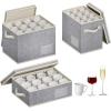 imageLifewit 2 Pcs Champagne Flute Storage Box with Dividers Stackable Cationic Hard Shell Stemware Containers with 12 Cells Foldable Dustproof Glassware Organizer Case for Moving Light Grey3