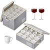 imageLifewit 2 Pcs Champagne Flute Storage Box with Dividers Stackable Cationic Hard Shell Stemware Containers with 12 Cells Foldable Dustproof Glassware Organizer Case for Moving Light Grey2
