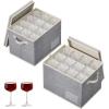 imageLifewit 2 Pcs Champagne Flute Storage Box with Dividers Stackable Cationic Hard Shell Stemware Containers with 12 Cells Foldable Dustproof Glassware Organizer Case for Moving Light Grey2