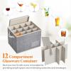 imageLifewit 2 Pcs Champagne Flute Storage Box with Dividers Stackable Cationic Hard Shell Stemware Containers with 12 Cells Foldable Dustproof Glassware Organizer Case for Moving Light Grey4