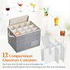 imageLifewit 2 Pcs Champagne Flute Storage Box with Dividers Stackable Cationic Hard Shell Stemware Containers with 12 Cells Foldable Dustproof Glassware Organizer Case for Moving Light Grey2