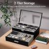 imageLifewit 2 layer Sunglasses Organizer with Glass Lid 6 Slots eyeswear Holder 6 Slots Watch box Spaces for Rings Brooch Tie Clip Multiple Eyeglasses Display Case for Men Gift Idea Inky Black