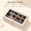 imageLifewit 2layer Jewelry Box for 6 Slots Sunglasses Organizer Storage for Bracelet Necklace ring Multiple Eyeglasses Display Case for Women Girl Gift Idea Creamy White