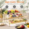 imageLifewit 3 Tier Bamboo Serving Tray for Party Supplies 12quot x 65quot Platters for Serving Food Reusable Trays with Black Metal Display Stand for Veggie Fruit Cookies DessertGold
