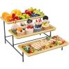 imageLifewit 3 Tier Bamboo Serving Tray for Party Supplies 12quot x 65quot Platters for Serving Food Reusable Trays with Black Metal Display Stand for Veggie Fruit Cookies DessertBlack