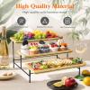 imageLifewit 3 Tier Bamboo Serving Tray for Party Supplies 12quot x 65quot Platters for Serving Food Reusable Trays with Black Metal Display Stand for Veggie Fruit Cookies DessertBlack