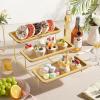 imageLifewit 3 Tier Bamboo Serving Tray for Party Supplies 12quot x 65quot Platters for Serving Food Reusable Trays with Black Metal Display Stand for Veggie Fruit Cookies DessertGold