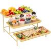 imageLifewit 3 Tier Bamboo Serving Tray for Party Supplies 12quot x 65quot Platters for Serving Food Reusable Trays with Black Metal Display Stand for Veggie Fruit Cookies DessertGold