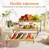 imageLifewit 3 Tier Bamboo Serving Tray for Party Supplies 12quot x 65quot Platters for Serving Food Reusable Trays with Black Metal Display Stand for Veggie Fruit Cookies DessertBlack