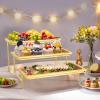 imageLifewit 3 Tier Bamboo Serving Tray for Party Supplies 12quot x 65quot Platters for Serving Food Reusable Trays with Black Metal Display Stand for Veggie Fruit Cookies DessertGold