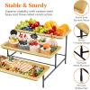 imageLifewit 3 Tier Bamboo Serving Tray for Party Supplies 12quot x 65quot Platters for Serving Food Reusable Trays with Black Metal Display Stand for Veggie Fruit Cookies DessertBlack