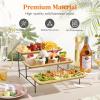 imageLifewit 3 Tier Bamboo Serving Tray for Party Supplies 12quot x 65quot Platters for Serving Food Reusable Trays with Black Metal Display Stand for Veggie Fruit Cookies DessertBlack