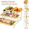 imageLifewit 3 Tier Bamboo Serving Tray for Party Supplies 12quot x 65quot Platters for Serving Food Reusable Trays with Black Metal Display Stand for Veggie Fruit Cookies DessertGold