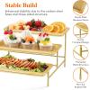 imageLifewit 3 Tier Bamboo Serving Tray for Party Supplies 12quot x 65quot Platters for Serving Food Reusable Trays with Black Metal Display Stand for Veggie Fruit Cookies DessertGold