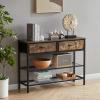 imageLifewit 394 Console Entryway Table with 2 Fabric Drawers3Tier Industrial Sofa Table with Storage Shelves for Hallway Living RoomBedroomWood Top Metal Frame Rustic Brown Easy AssemblyRustic Brown