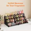 imageLifewit 4 Tier Clear Display Riser Stand with Decorative Secure Fences Toolfree Assembly Plastic 12 Inch Perfume Organizer Display for Figures Cupcake Dessert 1packBlack