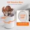 imageLifewit 75quot Plastic Utensil Holder for Kitchen Counter Cooking Silverware Caddy with NonSlip Rotating Base 3 Compartment Spoon Spatula Cutlery Flatware Organizer with Dry Draining White 1 PackWhite