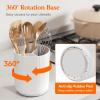 imageLifewit 75quot Plastic Utensil Holder for Kitchen Counter Cooking Silverware Caddy with NonSlip Rotating Base 3 Compartment Spoon Spatula Cutlery Flatware Organizer with Dry Draining White 1 PackWhite