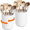 imageLifewit 75quot Plastic Utensil Holder for Kitchen Counter Cooking Silverware Caddy with NonSlip Rotating Base 3 Compartment Spoon Spatula Cutlery Flatware Organizer with Dry Draining White 1 PackWhite