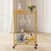 imageLifewit Bar Cart Gold  Home Serving Bar Cart with Lockable Wheels and 2 Tier Glass Shelves for Liquor and Wine in Kitchen Dining or Living RoomGold