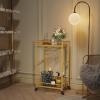 imageLifewit Bar Cart Gold  Home Serving Bar Cart with Lockable Wheels and 2 Tier Glass Shelves for Liquor and Wine in Kitchen Dining or Living RoomGold