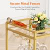 imageLifewit Bar Cart Gold  Home Serving Bar Cart with Lockable Wheels and 2 Tier Glass Shelves for Liquor and Wine in Kitchen Dining or Living RoomGold
