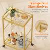 imageLifewit Bar Cart Gold  Home Serving Bar Cart with Lockable Wheels and 2 Tier Glass Shelves for Liquor and Wine in Kitchen Dining or Living RoomGold