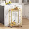 imageLifewit Bar Cart Gold  Home Serving Bar Cart with Lockable Wheels and 2 Tier Glass Shelves for Liquor and Wine in Kitchen Dining or Living RoomGold