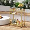 imageLifewit Bar Cart Home Serving Cart with 2 Tier Glass Shelves Liquor Rolling Cart with Lockable Wheels Glass Holder and Wine Rack Beverage Cart for Kitchen Dining Living Room Goldmodern