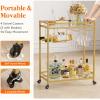 imageLifewit Bar Cart Home Serving Cart with 2 Tier Glass Shelves Liquor Rolling Cart with Lockable Wheels Glass Holder and Wine Rack Beverage Cart for Kitchen Dining Living Room Goldmodern