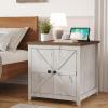 imageLifewit Farmhouse End Table with Charging Station and USB Ports 24quot Large Tabletop Side Table with Double Barn Doors Wood Square Nightstand for Living Room Office Bedroom Rustic White