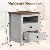 imageLifewit Farmhouse Nightstand with Power Outlets and USB Ports Bedside Table with 2 Drawers and 1 Open Storage Space Side Table End Table Night Stand for Bedroom Rustic White