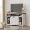 imageLifewit Farmhouse TV Stand for up to 65quot TV 334quot Tall Entertainment Center with Ajustable Shelves Sliding Barn Door and Open Storage Spaces TV Console for Living Room Bedroom Rustic WhiteUp to 65 TV