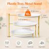 imageLifewit Plastic 3 Tier Serving Tray Platter for Party Entertaining 10quot  10quot Large Dessert Table Display Set White Reusable Round Dishes with Gold Metal Display Stand for Veggie Fruit CookiesGold