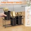 imageLifewit Plastic Silverware Caddy with Metal Rack Utensil Holder for Party Cutlery Flatware Organizer for Kitchen Countertop Forks Spoons Knives Storage for Picnic Camping Outdoor Buffet WhiteBlack
