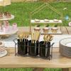 imageLifewit Plastic Silverware Caddy with Metal Rack Utensil Holder for Party Cutlery Flatware Organizer for Kitchen Countertop Forks Spoons Knives Storage for Picnic Camping Outdoor Buffet WhiteBlack