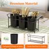 imageLifewit Plastic Silverware Caddy with Metal Rack Utensil Holder for Party Cutlery Flatware Organizer for Kitchen Countertop Forks Spoons Knives Storage for Picnic Camping Outdoor Buffet WhiteBlack