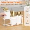 imageLifewit Plastic Silverware Caddy with Metal Rack Utensil Holder for Party Cutlery Flatware Organizer for Kitchen Countertop Forks Spoons Knives Storage for Picnic Camping Outdoor Buffet WhiteWhite