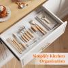 imageLifewit Silverware Drawer Organizer 575quot x 1165quot Clear Utensil Tray for Kitchen Drawer Stackable Plastic Flatware and Cutlery Storage Box Divider for Spoons Forks Knives Tools 2 Pack3