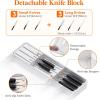 imageLifewit Silverware Organizer for Kitchen Drawers Expandable Utensil Tray with Removable Knife Block Adjustable Cutlery and Flatware Holder Plastic Spoon Forks Holder Storage Divider Large BlackWhite