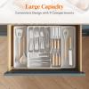 imageLifewit Silverware Organizer for Kitchen Drawers Expandable Utensil Tray with Removable Knife Block Adjustable Cutlery and Flatware Holder Plastic Spoon Forks Holder Storage Divider Large BlackWhite