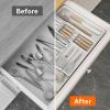 imageLifewit Silverware Organizer for Kitchen Drawers Expandable Utensil Tray with Removable Knife Block Adjustable Cutlery and Flatware Holder Plastic Spoon Forks Holder Storage Divider Large BlackWhite