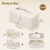 imageLifewit Travel Jewelry Case with Mirror and Handle Jewelry Box with 4 Pcs Jewelry Organizer Zipper Pocket for EarringsRingsNecklaces Portable Mini Jewelry Storage Gift for Women Girls CreamWhite